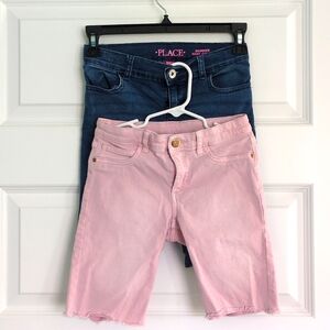 2 pack of jean shorts, blue and pink.